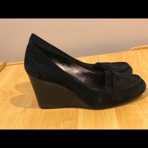 Coach Dark Blue Suede Wedge Size 8